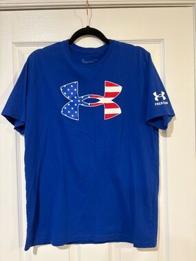 Under Armour Blue Short Sleeve Tee with American Flag Logo